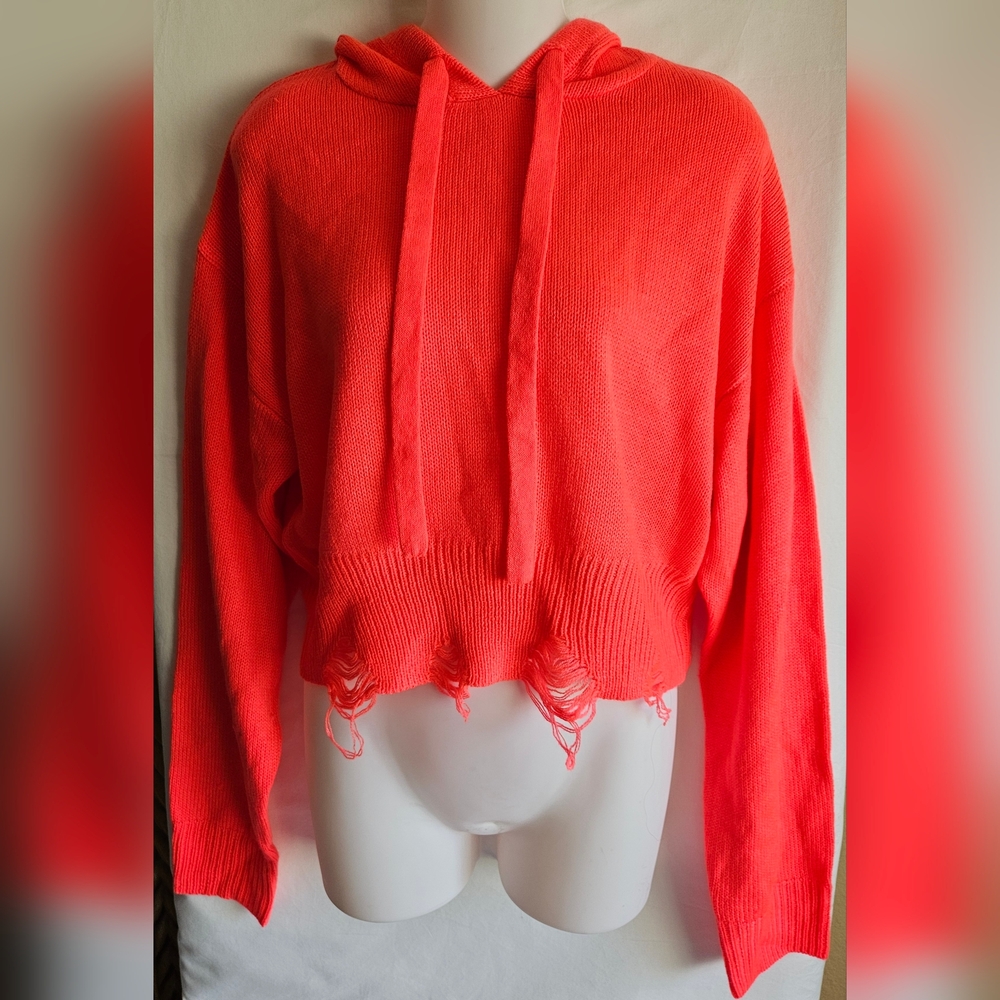 NSR Coral Knit Hoodie Distressed Hem Sweater NWT Size L